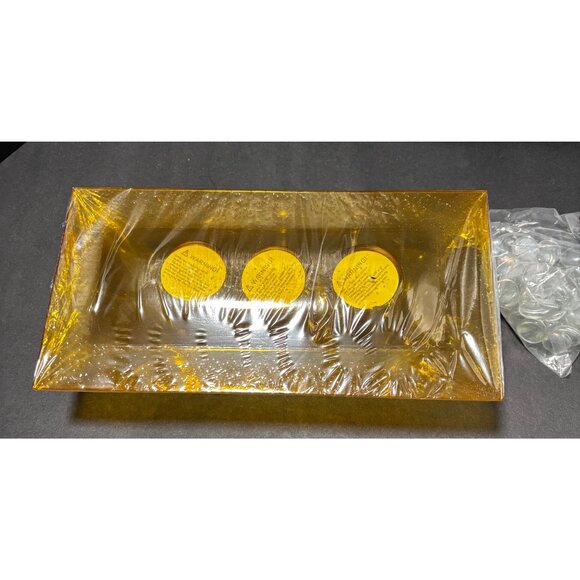 3 Piece Gold Color Glass Tealight Candle Holder Set On Rectangular Tray Stones - Picture 7 of 7